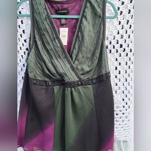 NWT Lane Bryant size 18 Dark Green/Black/Plum pleated top